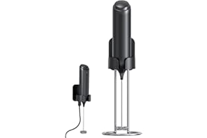 IraXpro Mousseur à Lait Électrique Rechargeable USB,avec Fouet en Acier Inoxydable,Support de montage mural 2 en 1,14000 RPM,Pour Café,Latte,Cappuccino,Chocolat Chaud(Noir-Rechargeable)