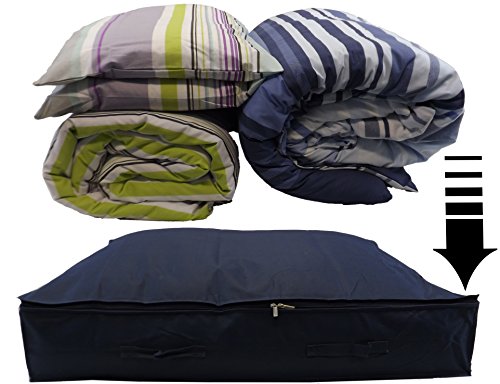 Neusu Heavy-Duty, Belastbare Extragroße Unterbett-Aufbewahrungstasche – XL-Größe (96 x 78 x 18 cm) – Starkes 600D Polyestermaterial Mit 4 Verstärkten Steggriffen – Für Bettwäsche, Kleidung, Kissen, Usw. Oder Mehrere Daunendecken – Alternativ Zur Wäschetruhe (Blau) - 3