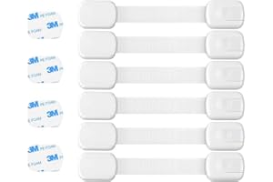 GLER Adjustable Child Safety Locks, Baby Proofing Cabinet Strap Locks, 6 Pack, Cupboard Locks for Children, Strong Adhesive Locks for Cabinets, Drawer, Closet, Fridge, Refrigerator, Trash