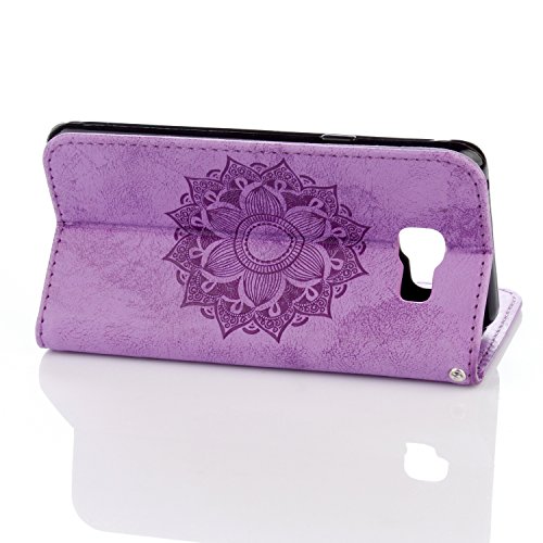 Funda Piel con Tapa para Samsung Galaxy A5  2016  A510  Personalizada Flip Completa Case de Cuero Billetera para Samsung Galaxy A5  2016  A510  TOCASO Wallet Ultra Slim Cartera Carcasa Hermosa Mandala Flor en Relieve Cover  Fina con Ranura Para Tarjeta Bumper Antigolpes Anti Shock Antipolvo Protectora Cuero con Correa de Mano Card Holder Stand Funci  n Trasero Dura Caso para Chica Friends Estilo Libro Soporte Plegable y Cierre Magn  tico -Purpura   1x Negro Stylus Pen