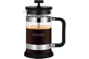 TBGENIUS 4 Cup Cafetiere Coffee Press, French Press Maker for Filter Coffee, Loose Tea and Milk Froth, 4 Level Stainless Steel Filter, Heat Resistant Borosilicate Glass, 0.6 L / 21 oz