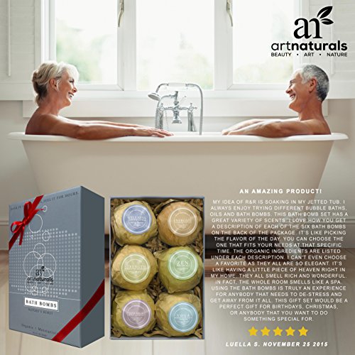 Art Naturals Badebomben, 6 Luxuriöse handgemachte Badekugeln aus ätherischen Ölen | Badesprudeltabletten | Naturreine & natürliche Inhaltsstoffe & Shea Butter für trockene Haut | Entspannung in der Box | Beste Geschenk-Idee - 6