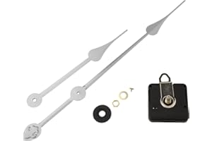 Emiif Mecanismo de movimiento de cuarzo silencioso Kit de repuesto para relojes de pared de 50-60 cm de diámetro, 5-8 mm, manecillas largas de 200 mm/230 mm (plata 2)