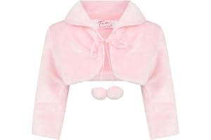 Aelstores - Girls Longsleeve Fur Bolero Shrug For Special Occasion Pom Pom With Ribbon Fastening 0 1 2 3 4 5 6 7 8 9 10 11 12 Years