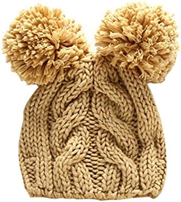 Hahuha Newborn Infant Baby Winter Autumn Warm Solid Cap Hairball Knit Photography Hat (Khaki)