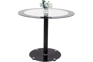 JEFFORDOUTLET Glass Dining Table, Kitchen Round Black Tempered 90 cm Dining Table, Living Room Furniture (Round Glass Table)