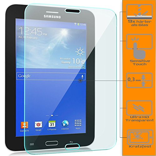 Saxonia Displayschutz Folie aus gehärtetem Glas für Samsung Galaxy Tab 3 7.0 Lite Glasfolie Hartglas | HD Klar Transparent