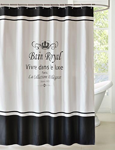 LanMeng Fabric Shower Curtain Crown design, Off White Black (72-by-78 inches, 2)