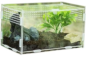 QIKAM Reptile Feeding Box, Magnetic Transparent Reptile Insec-t Breeding Box/Acrylic Pet Climbing Terrarium/Spider Scorpions Mantis Breeding Tank/Reptile Lizard Incubation Box/Reptile Breeding Cage