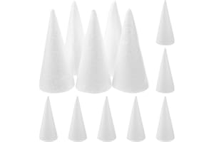Happyyami Coni di schiuma a incastro, 12 coni di schiuma per fai da te, coni di polistirolo bianco, torre conica di schiuma, materiale artistico per Natale, scuola, progetti di bricolage, papes