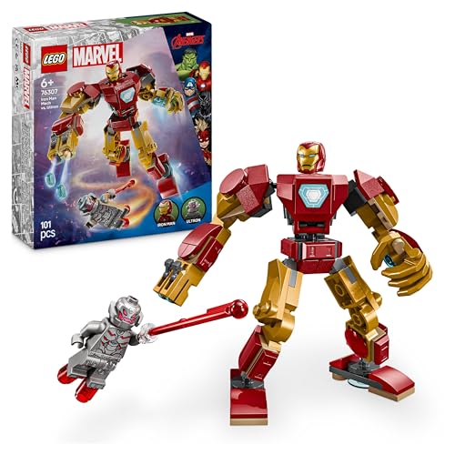 LEGO | Marvel Mech di Iron Man Contro Ultron - Action Figure Giocattolo Snodabile da Costruire con 2 Minifigure, Gioco per Bambini e Bambine da 6 Anni in su Fan dei Supereroi, Idea Regalo 76307