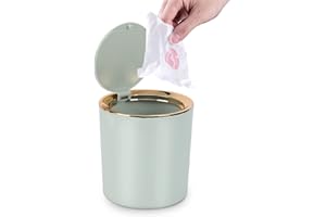 JEEZAO Mini Desktop Bin, Desk Trash Can with Lid, 2.6L Small Plastic Waste Table Bin for Bathroom, Office, Dressing Table, Kitchen (Light Green)