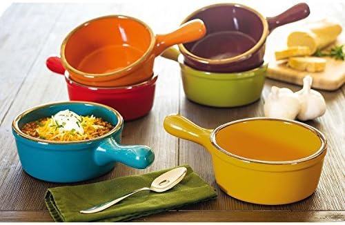 French Onion Stoneware Soup Bowls With Handles, Set of 6, Large 27oz by Hearth Home