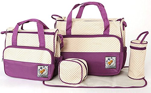5pcs Baby Nappy Changing Bag Set Diaper Bag Multifunctional Mummy Handbag Shoulder Bag Mat (Purple)