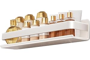 Biutimarden Mensola Doccia Foratura Acciaio Inox Bianco Mensola Bagno Porta Shampoo Mensola Doccia Portaoggetti 30x10x6cm