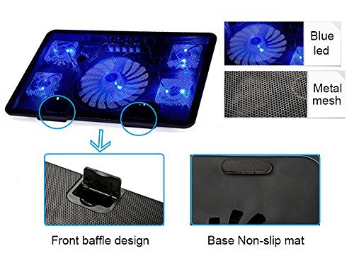 Laptop-Kühler, Tia-VeFire 14-17 Zoll Laptop Kühler Notebook Cooler St?nder Kühlpad Kühlmatte Mit5 Quiet Fans blaue LED-Lichter und 2 USB 2.0-Anschlüsse - 5