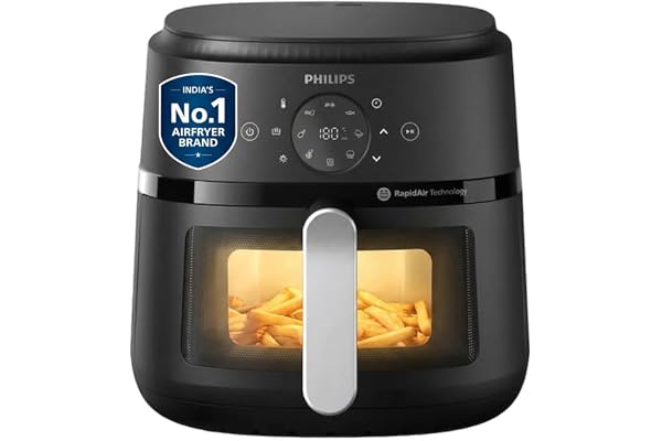 PHILIPS Air Fryer NA231/00 with touch panel, uses up to 90% less fat, 1700W, 6.2 Liter, with Rapid Air Technology (Black),Coo