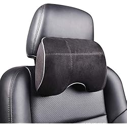EASY EAGLE Coussin Appui-TêTe Voiture, Oreillers de Cou avec Cuir Suédine + Mousse à Mémoire pour Le Siège d'Auto Conduite - Noir（Pack de 1）