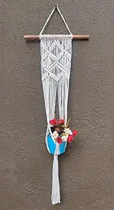 VAH- Kya Bat Hai !! Macrame Plant Hangers Indoor Outdoor Hanging Planter Cotton Rope Flower Pot Holder Boho Hippie Style , White, Medium (VAHPH018)