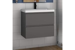 Tvättställ med underskåp 50 cm badrumsmöbler set med handfat mineralgjutning gäster, WC antracit matt