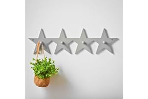 Haus Projekt Grigio Appendiabiti da Parete a Stella per Cameretta, dei Bambini Stanza dei Giochi, Scaffale Portaoggetti, Organizer per Bambini, Soluzione di Stoccaggio Multiuso in Legno, 60x17,5x1.5cm