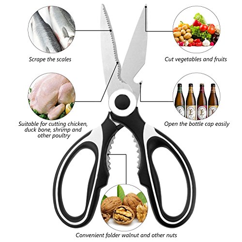 Küchenscheren Edelstahl Hochleistungs Utility Küchenschere mit scharfen Klingen Mehrzweck Haushalt Schere für Geflügel Huhn Fisch Fleisch Gemüse Kräuter Obst Nüsse und mehr - 3