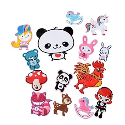 Souarts Mixtes 14Pcs Motif Cartoon Animals Écusson Brodé Patch Thermocollant pr DIY Denim Fabric Rouge 5.2x2.7cm-9.5x9.5cm