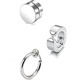 Trend Collection Unisex Siyah 3 Adet Deliksiz Sıkıştırmalı Mıknatıslı &Ccedil;elik K&uuml;pe Set