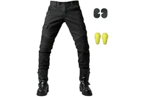 GELING Motociclo Da Corsa Jeans Uomo Strada Bicicletta I pantaloni Armored with Pads，Nero,S