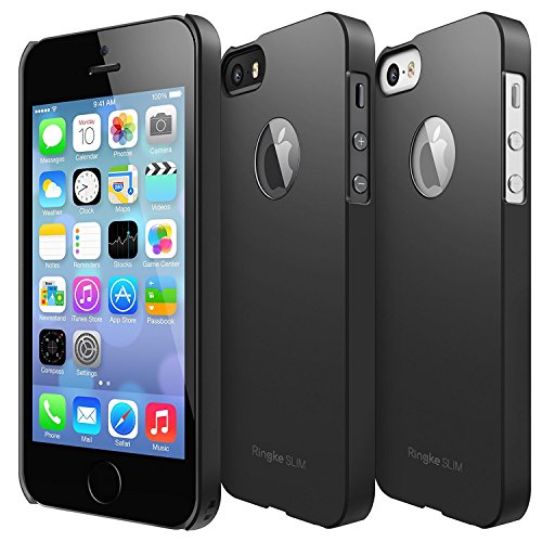 iPhone SE / 5S / 5 Case, Ringke [SLIM] Snug-Fit Slender [Tailored Cutouts] Ultra-Thin Side to Side Edge Coverage Superior Coating PC Hard Skin for Apple iPhone SE (2016) / 5S (2013) / 5 (2012) - Logo Cutout Black