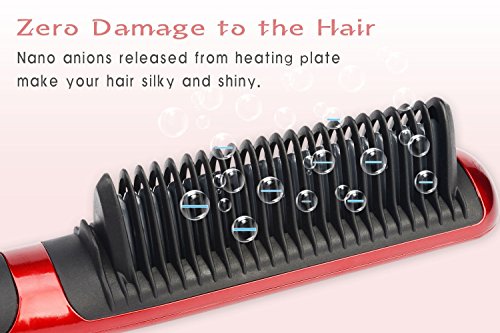 SalonChain Haarglätter Glättungbürste Glätteisen Glätter und Lockenstab 30s Erwärmen 60s Moderne Frisur Mit Schnellaufheizungs Haarbürste Kamm Keramik Anion Electric Straight Sicheres Hair Dryer Comb DE Stecker（ROT） - 5