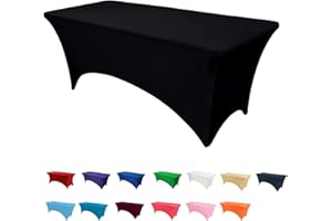 RAYNEAY 4FT Stretch Tablecloth for Craft, Black Spandex Stretch Table Cloth, Washable and Wrinkle Resistant Market Stall Table Cover for Banquet Folding Table Event Wedding