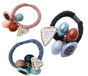 NIRDAMBHAY 3 Pcs Beautiful Full Pearl with Crystal Rhinestone Flower Bow Fish Butterfly Design for Baby Kids Girl Women Hair Accessories Elastic Tie Ponytail Holders Princess Hair Rope Rubber Bands