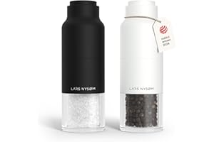 LARS NYSØM Set di macinini per sale e pepe in acciaio inox con macina regolabile I Bottiglia Design Set di macinini per spezie Manuale (Black/White)