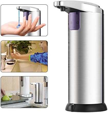 POMISTY Automatic Soap Dispenser, Soap Dispenser 280ML Stainless Steel Countertop Touchless Sensor Soap Hand Free Motion Sensor with Waterproof Base for Kitchen and Bathroom