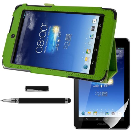3in1 Set: kwmobile Hülle für Asus Memo Pad HD 7 ME173X - Tabletcover Slim Case Tablet Schutzhülle - Smart Cover Tabletcase Grün + Folie, kristallklar + Stylus, Schwarz