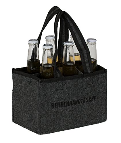 BRANDSSELLER Herren Handtasche Flaschenkorb Flaschenträger Einkaufstasche Aufbewahrungstasche – aus Filz – für 6 Flaschen – Farbe: Dunkelanthrazit mit Stickerei „Herrenhandtasche“ - 3