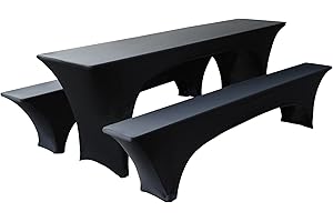 Tenger Home Elastische Hussen für Bierzeltgarnitur Biertischhussen Bierbank-Auflage & Tischdecke für 70cm 3 TLG-Set Breite Stretch Hussen für Festzeltgarnituren Bierbank (für 70 cm Tisch, Schwarz)
