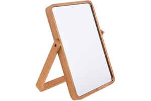 Hosoncovy Wooden Desktop Mirror with Stand Vanity Mirror Makeup Mirror Tabletop Mirror with Stand Folding HD Rectangule Free Standing Bathroom Mirror