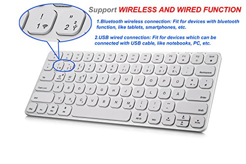Supremery Bluetooth Tastatur Keyboard komplett aus Aluminium – mit Hintergrundbeleuchtung (schnurlos oder Kabel betrieb) für MAC OS, Windows 10/8/7, IOS 9/8, Android(QWERTZ, deutsches Tastaturlayout) - 4