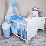 Baby Bettwäsche 5tlg Bettset mit Nestchen Kinderbettwäsche Himmel 100x135cm NEU Herzen Blau Chiffonhimmel