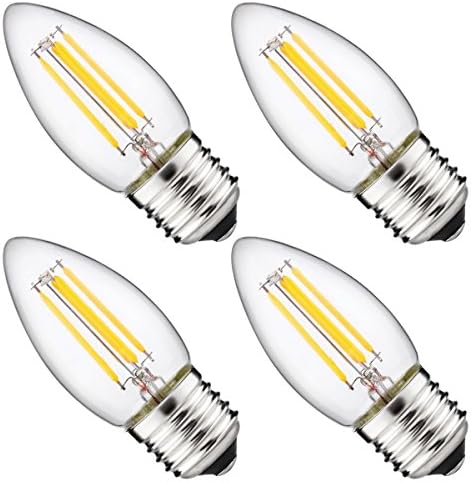 Luohaoshi 4W Dimmable LED Filament Candle Bulbs C35, Medium Screw E27 Base, Edison Bulb 40W Incandescent Replacement, 400lm, Warm White 2700K, 220-240V AC, 4-Pack