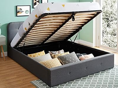 HOMIFAB Lit coffre 160x200 cm anthracite avec tête de lit + sommier à lattes - Collection Kate