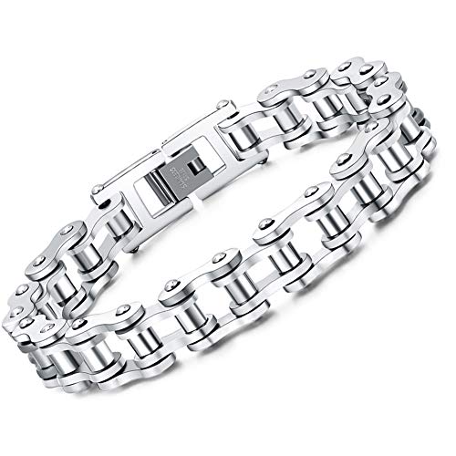 Joyería de hombres de acero inoxidable motocicleta Bycicle Bicicleta cadena pulsera de plata de alta pulido estilo de la roca en caja de regalo