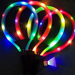 OANGO Led Light Badminton Racket for Kids Set of 2 with 2 Shuttlecock Outdoor and Indoor Play - Multicolour
