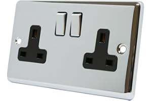 ALLIANCE ELECTRICAL AET CPC2GSOCBC 13 A 2-Gang Polished Chrome Classical Double Plug Socket with Black Insert Metal Rocker Switches