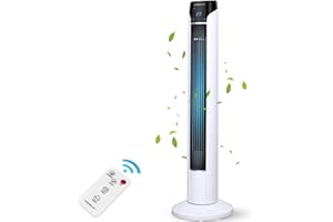 Aigostar Ventilatore a Torre Silenzioso Ventilatore con telecomando 3 Modalità/Velocità Ventilatore con timer da 15H, Oscillazione di 70° Sinistra/Destra Display LED Altezza 92cm