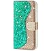 Produktbild CTIUYA Schutzhülle für Samsung Galaxy A20E, Hülle Glitzer Handyhülle PU Leder Bling Luxus Handytasche Klapphülle Case Glänzend Diamant Magnet Flip Cover Ledertasche für Samsung Galaxy A20E,Grün