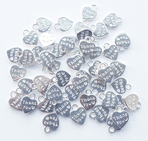 "Thank You"-Herzanhänger, Silberfarben, Shabby-Chic-Vintage-Stil, Konfetti-Herz-Anhänger, als Dekoration für Hochzeit , 10 mm, metall, silber, 10 mm