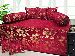 Milan Francesco Slive Polycotton and Silk 8 Piece Diwan Set, 650 TC, Deep Maroon and Gold